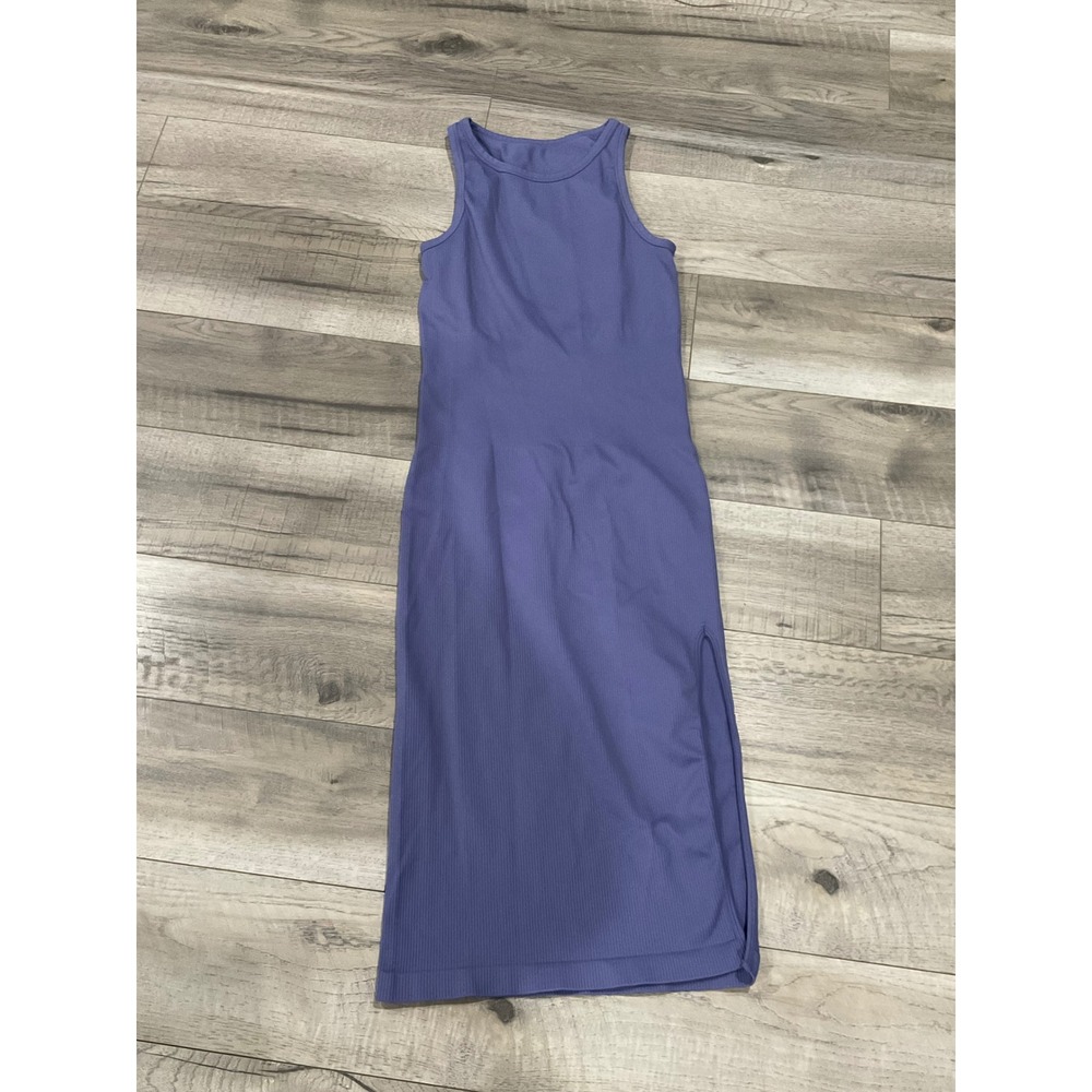 OQQ Purple Ribbed Bodycon Midi Dress Sleeveless Side Slit Tank Dress XL
